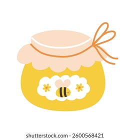 Adorable honey jar with bee decoration – charming cartoon vector for farm, branding, and sweet packaging