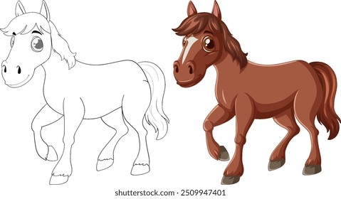 Adorable horse in color and outline