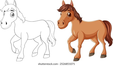 Adorable horse in color and outline