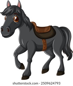 Adorable horse illustration with a brown saddle