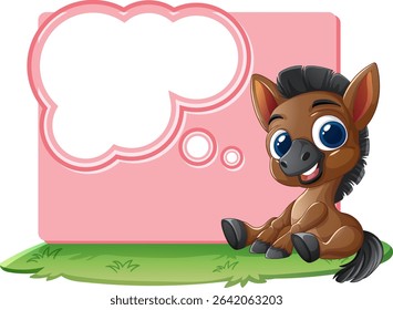Adorable horse sitting with a blank thought bubble