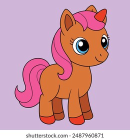 Adorable horse vector illustration for cute, printable cartoon, clipart, and line art designs.