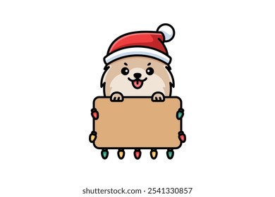 An adorable husky dressed in a Santa hat, surrounded by a festive Christmas sign and colorful lights, bringing holiday cheer and warmth to the Christmas season with a cute, joyful vibe