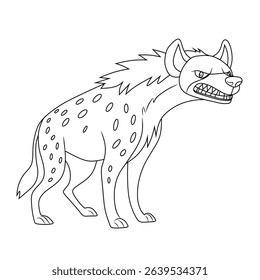 Adorable hyena line art illustration designed for kids to fill with vibrant colors