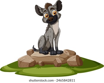Adorable hyena sitting on rocks, smiling
