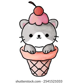 Adorable Ice Cream Cat Illustration Collection