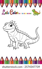 Adorable Iguana Coloring Page for Kids - Fun and Printable Cartoon Reptile Outline for Creative Learning