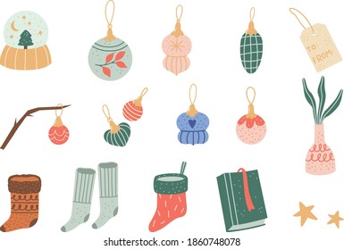 Adorable illustration with autumn and winter cozy elements. Isolated on white background.
