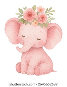 Ilustração adorável de um elefante bebê sentado, perfeito para decoração de berçário, livros infantis e convites de chá de bebê. Os tons azuis suaves e design bonito torná-lo uma adição encantadora