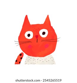  Adorable illustration of a bright orange cat with big expressive eyes and colorful details. Great for children's book design and illustrations.