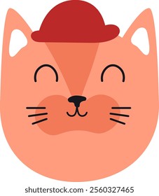 Adorable illustration of a cheerful orange cat wearing a stylish red bowler hat, perfect for children s books, greeting cards, or any project needing a touch of whimsy