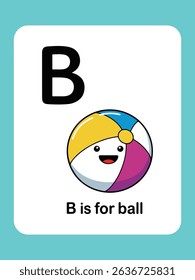 Adorable illustration of a colorful beach ball representing the letter B, perfect for children's alphabet learning resources.