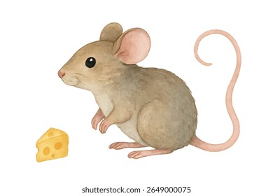 Adorable illustration of cute mice with big ears and pink tails. Perfect for nursery decor, children's books, greeting cards, and whimsical animal-themed design projects.