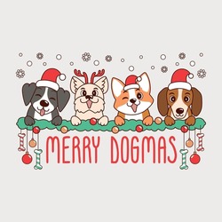 Adorable Illustration Of Dogs For Christmas And With Christmas Decorations, Cute Christmas Puppies For Christmas Decorations, 