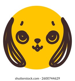 Adorable illustration of a dogs face using simple lines and bold colors. The design is playful and childfriendly, ideal for various creative projects.