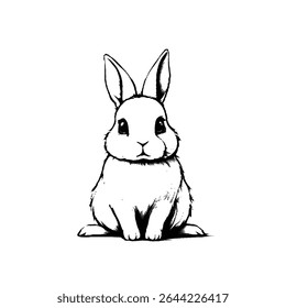 Uma ilustração adorável de um coelho fofo sentado calmamente. O simples esboço preto e branco é perfeito para adicionar um toque de fofura a vários projetos. 