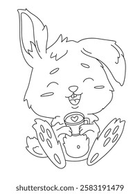 Adorable illustration of a happy bunny holding a cup of coffee