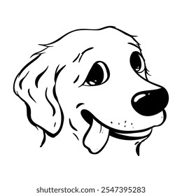 Una ilustración adorable de una cara de perro Golden Retriever feliz y alegre, llena de amor y alegría. Ilustración de boceto de Vector. Tienda de mascotas