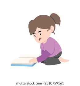 Adorable Illustration of a Little Girl with a Favorite Book