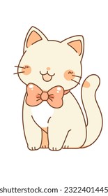 An adorable illustration of a smiling cat wearing a bow tie