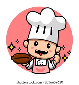 Adorable Italian bakery Chef cartoon illustration and mascot.