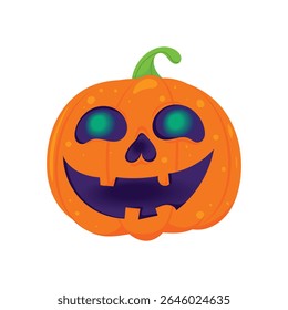 Adorable jack-o'-lantern Halloween pumpkin in cute cartoon style. Isolated flat vector design perfect for spooky-themed designs, decorations, digital content, or seasonal holiday illustrations.