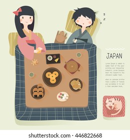 adorable Japan daily life in winter - to stay warm in the kotatsu