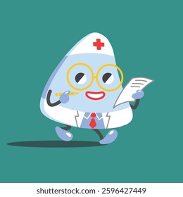 Adorable Japanese style doctor mascot designed with a rounded triangle shape, resembling an onigiri. Cute and friendly character perfect for children’s educational materials