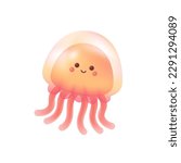 Adorable jellyfish 3d vector illustration. Cute red marine creature swimming, smiling in cartoon style isolated on white background. Animal, nature, ocean concept