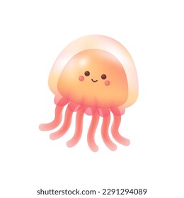 Adorable jellyfish 3d vector illustration. Cute red marine creature swimming, smiling in cartoon style isolated on white background. Animal, nature, ocean concept
