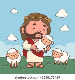 Adorable Jesus Tenderly Cradling a Lamb