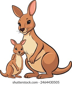 Adorable Kangaroo Vector Illustration - Mother and Baby Bonding