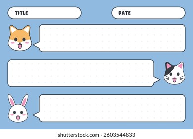 Adorable Kawaii Animal Speech Bubble Template for Notes and Messages