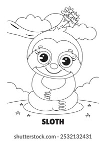 Adorable Kawaii Baby Sloth Enjoying Nature for Kids Coloring Pages