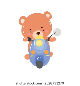 adorable kawaii bear driving motorcyle isolated on white background.	