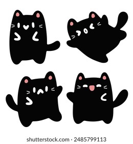 Adorable Kawaii Black Cat Illustrations. Cute and Playful Designs.Cute Black Cat Characters.Kawaii Black Cats. Cartoon Style Illustrations.