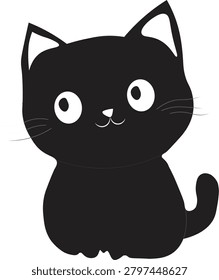 Adorable kawaii cat cartoon vector illustration featuring a cute hand-drawn kitten with big eyes and simple minimal line art. Perfect for children's designs, stickers, t-shirts, greeting cards, nurser