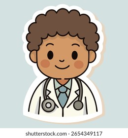Adorable kawaii doctor character sticker with stethoscope and white coat. Ideal for planner stickers, kids’ notebooks, cute medical sets, and cartoon character collections.