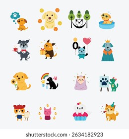 Adorable Kawaii Dog Characters in Various Costumes and Poses for Fun and Whimsical Creative Projects