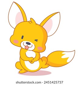 Adorable Kawaii Fox - Isolated Vector Illustration on White Background
