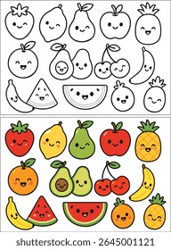 Adorable kawaii fruit coloring pages printable sheet