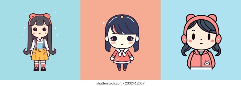Adorable kawaii girl chibi with big eyes and a cheerful smile, perfect for stickers, merchandising, or social media posts.