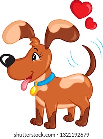 Adorable kawaii illustration of a cute little dog, with hearts over his head, in color, perfect for children's book or Valentine's Day card