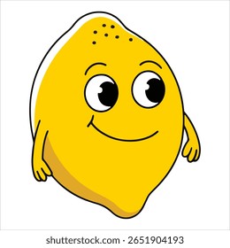 Adorable kawaii lemon cartoon character vector. Playful citrus fruit illustration with cute face for food mascots and cheerful designs.