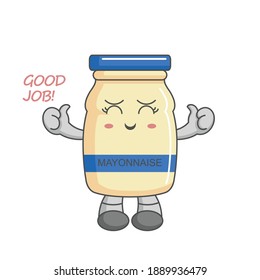 adorable kawaii mayonnaise characters raise two thumbs up, great job