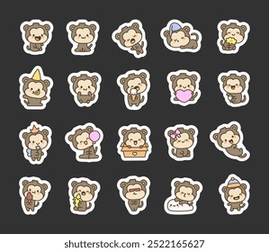 Adorable kawaii monkey character. Sticker Bookmark. Funny little animal. Hand drawn style. Vector drawing. Collection of design elements.