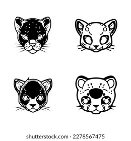 Adorable kawaii panther collection set, Hand drawn with cute expressions and playful poses. Perfect for any animal lover or panther enthusiast