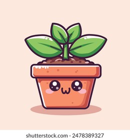 Adorable Kawaii Potted Plant Illustration