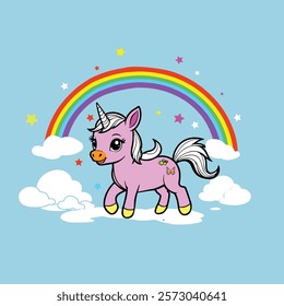 Adorable Kawaii Rainbow Unicorn Character