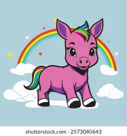 Adorable Kawaii Rainbow Unicorn Character